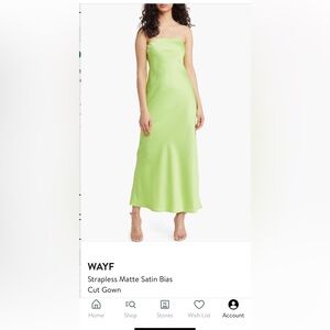 Wayf Strapless Matte Satin Midi Dress in Lime Green